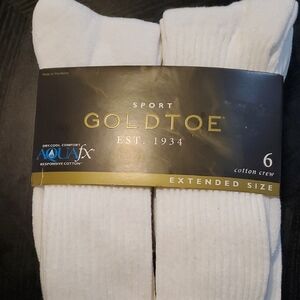 Gold Toe Athletic Crew Socks, Extended Size 12-16 (6-Pack) White